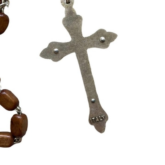 Rosary Rectangular Wooden Beads With Silver Crucifix and Blessed Mother Italy - Picture 4 of 5
